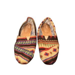 TOMS Women's Flats Multi Color Patterned Canvas Slip On Shoes Size 8